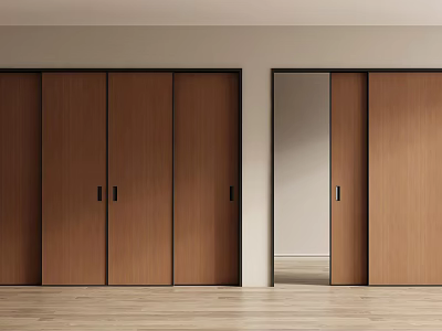 Modern Wooden Sliding Doors With Mirror Panel For Home Interior Design 3d model