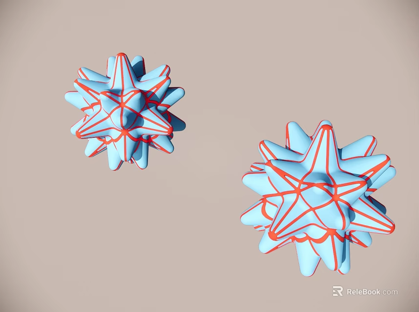 Two Blue Star Shaped Objects With Red Lines On Beige Background 3d model 