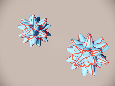 Two Blue Star Shaped Objects With Red Lines On Beige Background 3d model