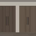 Brown Wooden Double Doors With Vertical Stripes And Metal Handles Against White Wall Wooden Floor