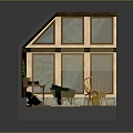 Cartoon Greenhouse Scene With Windows Plants Chair Green Cart Yellow Bucket And Tile Floor