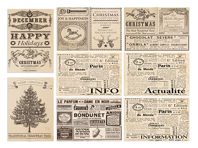 Vintage Christmas Print Posters With Holiday Decorative Elements And Retro Design 3d model