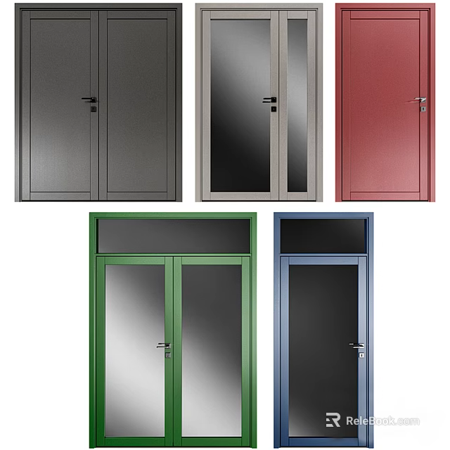 Stylish Double Doors With Various Colors And Modern Frames For Interior Design 3d model