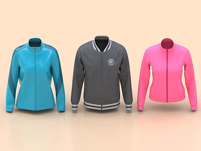 Sporty Blue Gray Pink Jackets with Zip Closure and Contrast Collar Designs 3d model