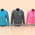 Sporty Blue Gray Pink Jackets with Zip Closure and Contrast Collar Designs