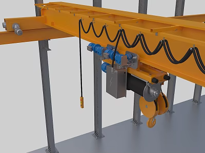 Industrial Overhead Crane With Yellow Beam Cables Pulley Motor And Hoist Mechanism 3d model