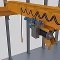 Industrial Overhead Crane With Yellow Beam Cables Pulley Motor And Hoist Mechanism