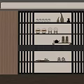 Contemporary Bookcase With Open Shelves Black Frame Wooden Panels And Decorative Items