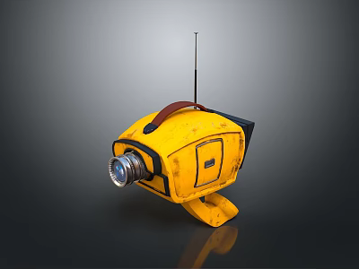 Yellow Vintage Portable Computer With Antenna Lens And Carrying Handle 3d model