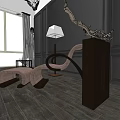 Modern Upholstered Lounge Chair With Ottoman Floor Lamp And Side Table