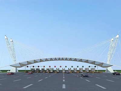 Tensile Membrane Roof Structure for Modern Toll Plaza with Support Systems Multiple Lanes and Vehicles 3d model
