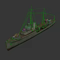Vintage Warship 3D Model with Mast Structure Cannon Details and Hull Design on Smooth Surface