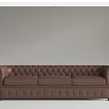 Brown Leather Three Seater Sofa With Tufted Design And Armrests 3d model