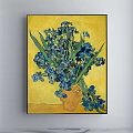Detailed Botanical Painting Featuring Orange Flowers and Green Leaves in Blue and White Vase