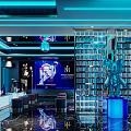 Modern KTV Interior Design With Colorful Lighting Comfortable Seats And Decorative Shelves