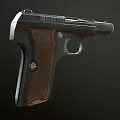 Vintage Metal Handgun With Detailed Muzzle Design Wooden Grip And Classic Structure