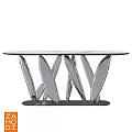 Modern Dining Table With Glass Top And Leaf Shaped Metal Legs Design