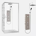 Modern Shower Sauna System With Transparent Enclosure Handheld Overhead Showerheads And Control Panel