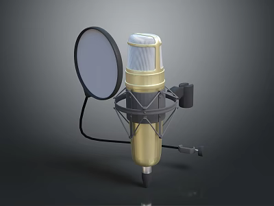 Professional Golden Microphone Setup With Pop Filter Shock Mount And Stand 3d model