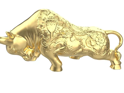 Golden Bull Sculpture With Intricate Decorative Patterns And Artistic Design 3d model