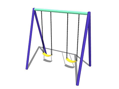 Outdoor Playground Swing Equipment With Purple Frame Light Green Crossbar And Two Yellow Seats 3d model