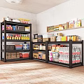 Storage Room Shelves With Canned Goods Bottled Drinks Boxed Food Kitchen Items And Storage Boxes