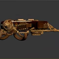 Steampunk Style Electric Guitar With Intricate Mechanical Parts And Vintage Brass Design