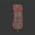 Red Modified Car With Rusty Metal Plates And Roof Mounted Weapon