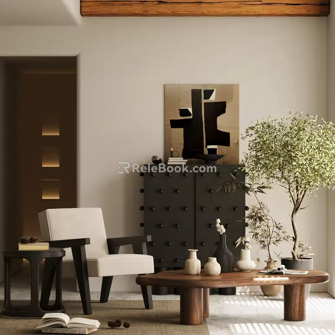 Mid-ancient Style Leisure Chair Mid-ancient Style Coffee Table Mid-ancient Style Sofa Coffee Table Combination Entrance Cabinet Side Cabinet Pottery Pot Mid-ancient Style Ornaments Combination Leisure Sofa Fabric Leisure Chair 3d model