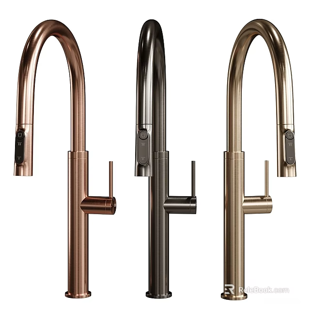 Modern Kitchen Faucets In Copper Black And Gold Stylish Design Options 3d model 