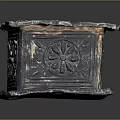 Vintage Square Stone Furniture Piece Featuring Intricate Carved Patterns And Distressed Finish