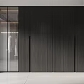 Modern Minimalist Wardrobe Design With Glass Doors Wooden Panels And Hanging Area