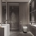 Modern Bathroom Interior Design With Large Mirror White Cabinets And Marble Countertop