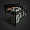 Vintage Industrial Machine With Metal Frame Control Panel Drawers And Grid Components
