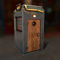 Vintage Commercial Drug Storage Equipment With Metal Body Wooden Door And Top Pipes