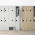 Practical White And Wooden Locker Wardrobe With Lockable Doors Hanging Space And Accessories