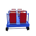 Blue Utility Cart With Wheels Red Components And Metal Structure 3d model