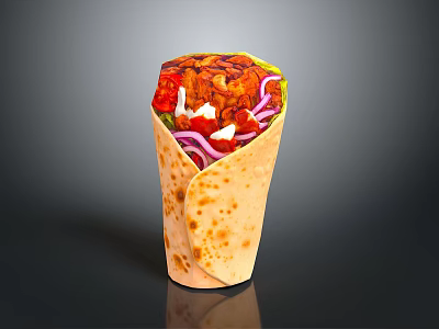 Delicious Grilled Chicken Wrap With Fresh Vegetables And Creamy Sauce 3d model