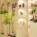 Modern Clothing Store Interior With Beige Decor Curved Design Mirrors Sofa Green Plant Display Racks