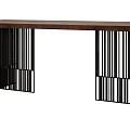 Modern Dining Table With Wooden Top And Black Metal Vertical Stripes Frame