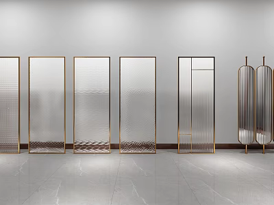 Modern Interior Room Dividers With Various Glass And Metal Frame Textured Designs 3d model