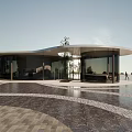 Modern Architectural Design With Curved Roof And Glass Facade In Open Plaza Space
