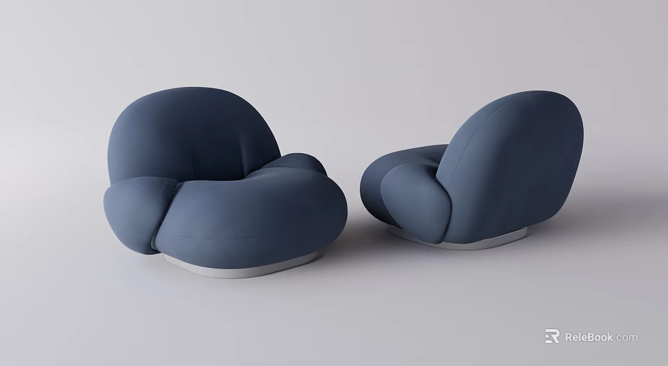 Blue Modern Single Seater Sofa with Round Design and Soft Comfortable Cushions 3d model 