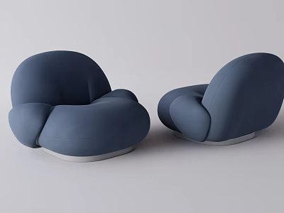 Blue Modern Single Seater Sofa with Round Design and Soft Comfortable Cushions 3d model