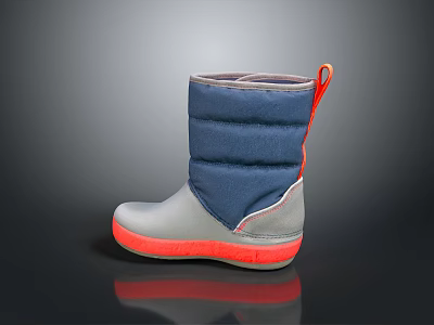 Blue And Gray Padded Winter Boots With Orange Pull Tab And Thick Sole 3d model