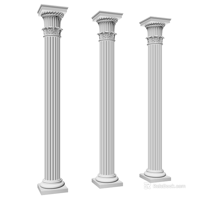 Three Classical Fluted Roman Columns Architectural Decorative Elements for Interior and Exterior 3d model 