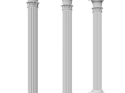 Three Classical Fluted Roman Columns Architectural Decorative Elements for Interior and Exterior 3d model