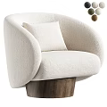 Beige Upholstered Accent Chair with Curved Backrest and Wooden Base and Comfortable Cushion