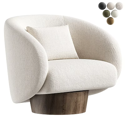Beige Upholstered Accent Chair with Curved Backrest and Wooden Base and Comfortable Cushion 3d model