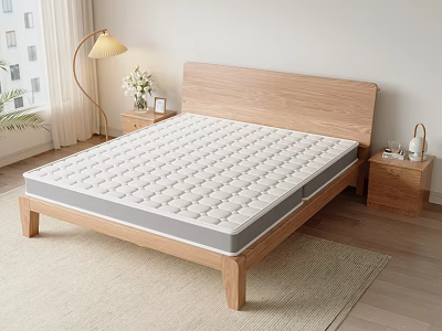 Cozy Bedroom Interior With Wooden Bed Frame White Mattress And Nightstand 3d model